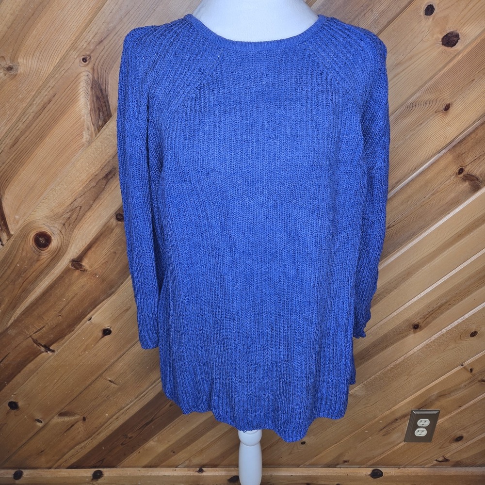 Hunt Club Womens Large Silk Rayon Blend Blue Knit Sweater Vintage